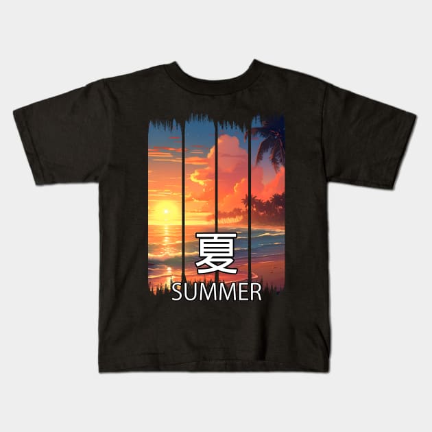 Paradise Beach at Sunset Landscape – Anime Shirt Kids T-Shirt by KAIGAME Art